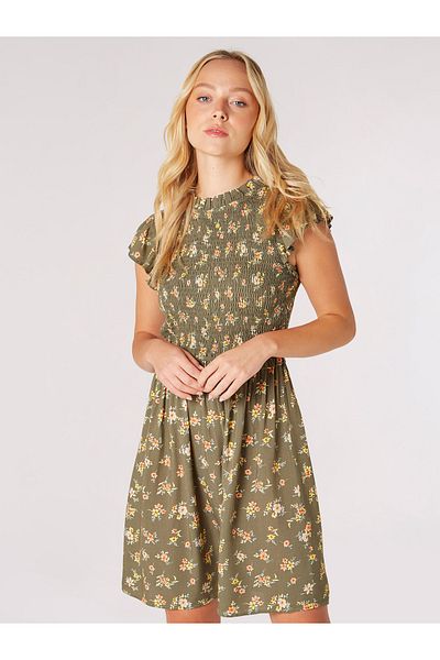 Apricot Rüschen oder florales Smokkleid