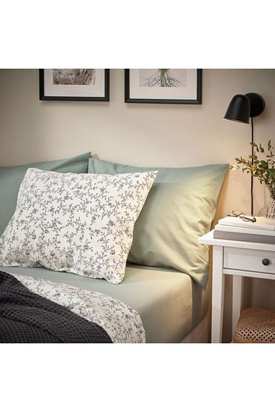 IKEA - Varvial, Fitted Sheet, Gray-Green, 140X200 cm