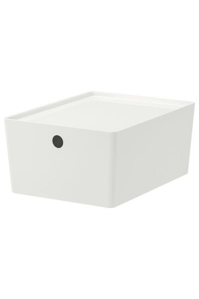 IKEA KUGGIS, kapaklı kutu, beyaz, 26x35x15 cm