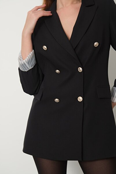 Hey Butik Kadın Blazer Ceket Leopar Astarlı Dabıl Kumaş