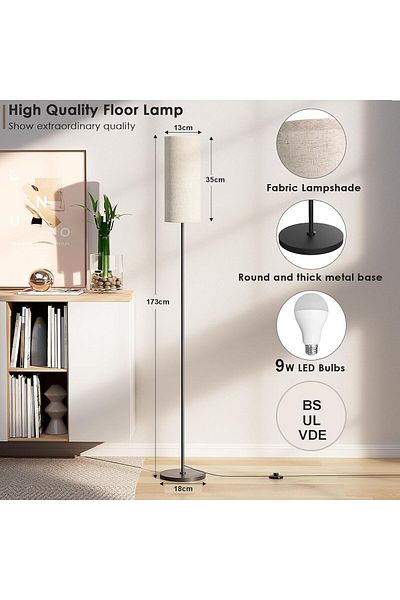 COOYA Floor Lamp, 3 Color Temperature & Brightness, with Foot Switch and Lampshade (9W LED Bulb Included)
