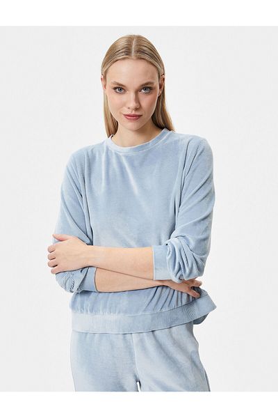 Koton Top de pijama de iarnă din catifea cu mânecă lungă cu textura moale și cu gât