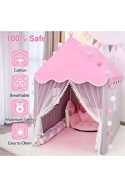 Yelajoy Princess Castle Large Play Tent,with 20 LED Snowflake Lights,Breathable,Specially for Kids,Pink