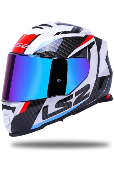 LS2 Storm 2 Racer Beyaz Kapalı Motosiklet Kaskı Gökkuşağı Camlı