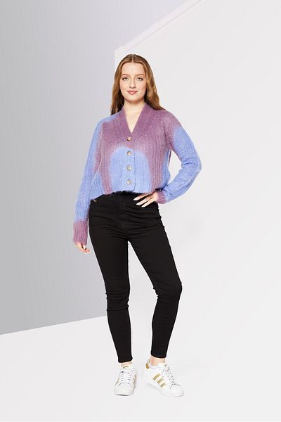 Diesel Women Split Neck Long Sleeve Mohair Cardigan, Purple