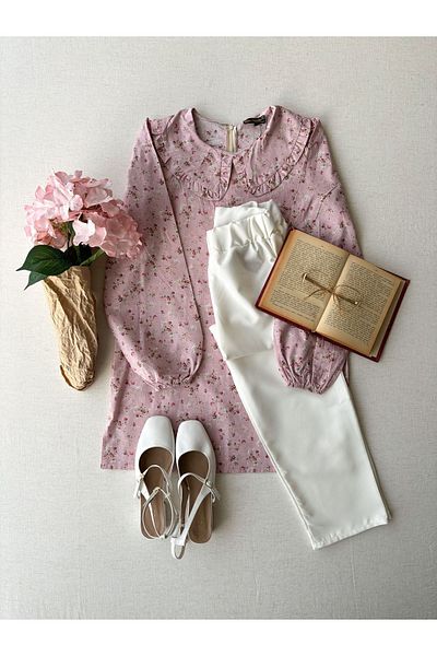 KÜÇÜĞÜM BUTİK Baby Collar Floral Long Poplin Tunic
