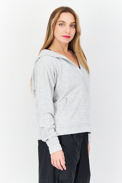 Marc New York Women Hooded Plain Sweater, Grey