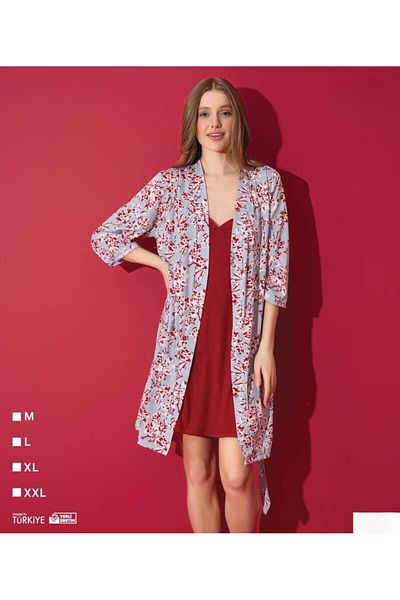 dem merys Suspender Combed Cotton Nightgown and Dressing Gown Set