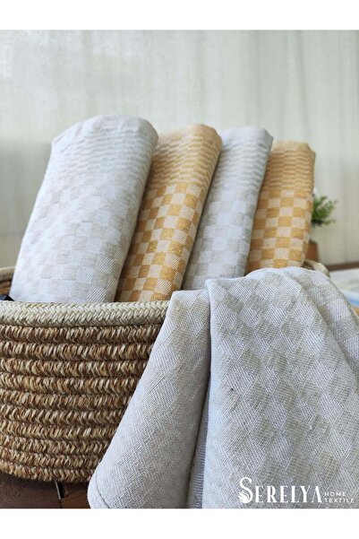 serelya 40x60cm Krem&Sarı Dama Desen Mutfak Sunum Peçetesi, Şık Tasarım, Premium Görünüm, Sofra Bezi