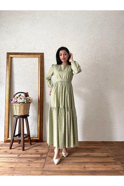 KÜÇÜĞÜM BUTİK Rochie stratificată din popelin crocant verde Hijab