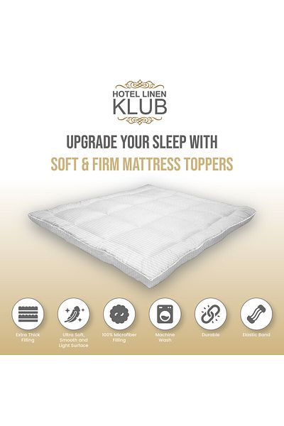 Hotel Linen Klub غطاء مرتبة 700 جرام لكل متر مربع - ألياف ناعمة وصلبة وسميكة للغاية وأشرطة مرنة للغاية