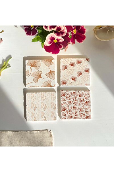 arslart قواعد أكواب من الحجر الطبيعي بتصميم زهور رفيعة - مجموعة من 4 قطع