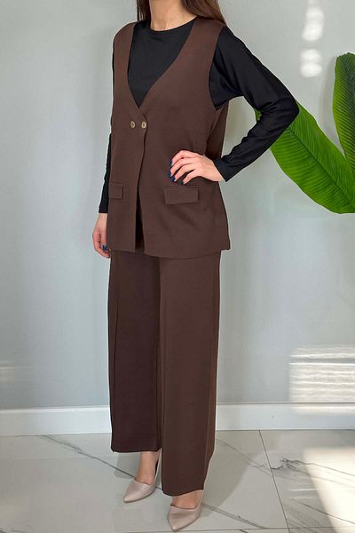 REMSA 35187 Model Brown Knitwear Vest and Trousers Set