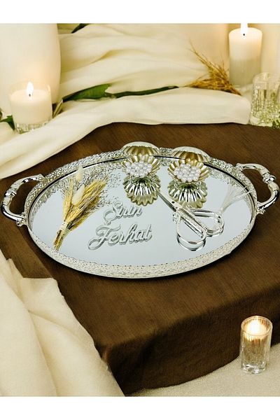 CyzHome White Whisper Silver Oval Engagement Tray