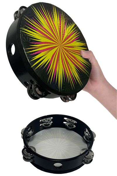 Midex TF-28BK Tamburină cu două rânduri cu 6 clopote cu piele neagră (20,5 cm)