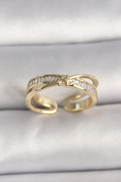 Marsilyan النحاس الذهب اللون الزركون حجر نجمة مفصلة خاتم المرأة قابل للتعديل