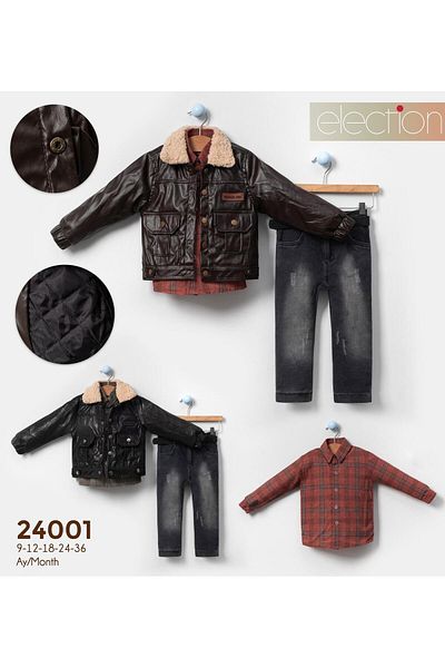 Election Lined Snap Waist 3-Piece Boy's Leather Jacket Set