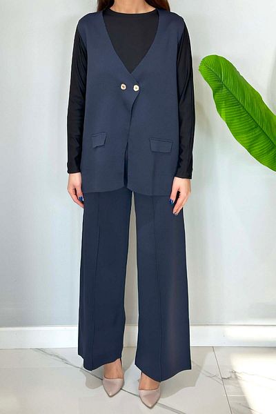 REMSA Navy Blue Knitwear Vest and Trousers Set - 35187