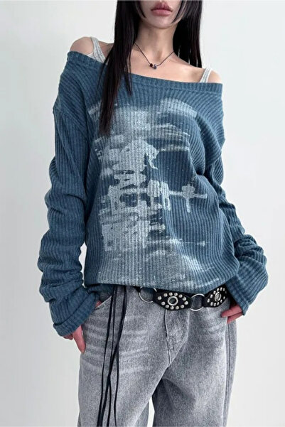 Köstebek Φούτερ Indigo Vintage Lost Shoulder με χαμηλή κοπή