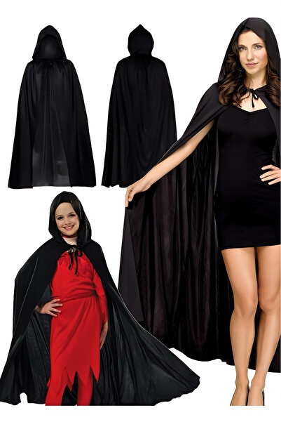 ReilaCos Μαύρος μανδύας μάγισσας με κουκούλα 120 εκ. - Αξεσουάρ κοστουμιών και πάρτι για παιδιά και ενήλικες