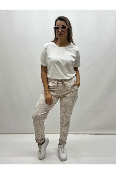 İTALYAN BUTİK Italian Lycra Leaf Patterned Trousers