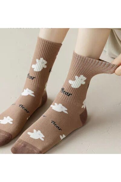 BGK 5 Pairs College Unisex Socks Set - with Teddy Bear