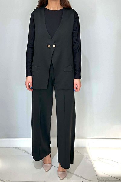 REMSA Black Knitwear Vest and Trousers Set - 35187