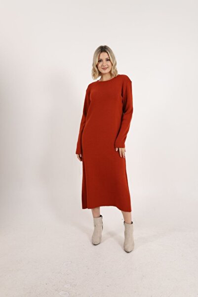 ALCHON Велосипедний круглий комір, довгі рукави, середньої довжини, базовий, простий, зимовий трикотажний сукня