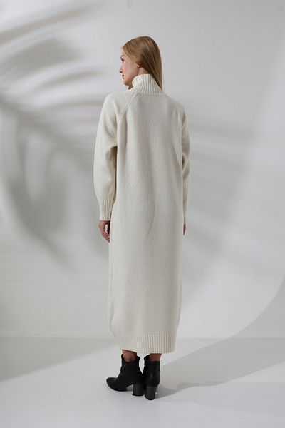 ALCHON Half Turtleneck Stand Collar Long Sleeve Asymmetrical Button Detail Soft Textured Full Ankle Length Knitwear Dress
