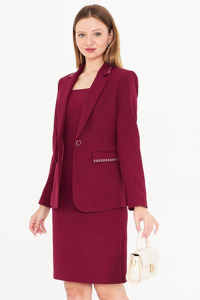 LOVELF Set jachetă rochie cu detaliu din piatră burgundă