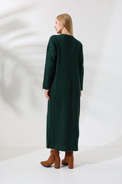 ALCHON Round Crew Neck Ribbed Long Sleeve Oversize Ankle Length Basic Seasonal Knitwear Dress