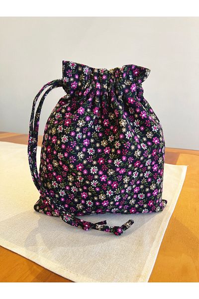MEKİK BUTİK Flower Print Flannelette Cloth Pouch - Drawstring Bag Organizer - Makeup Bag - Jewelry Organizer