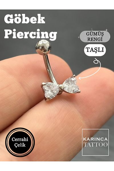 Karınca Piercing Zircon Stone Bow Tie Patterned Navel Piercing