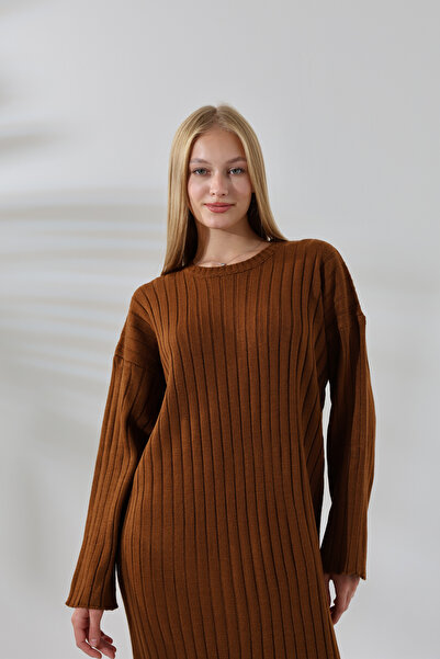 ALCHON Στρογγυλή λαιμόκοψη με κορδόνι μακρυμάνικο Oversize Oversize Βασικό εποχιακό πλεκτό φόρεμα