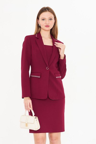 LOVELF Set jachetă rochie cu detaliu din piatră burgundă