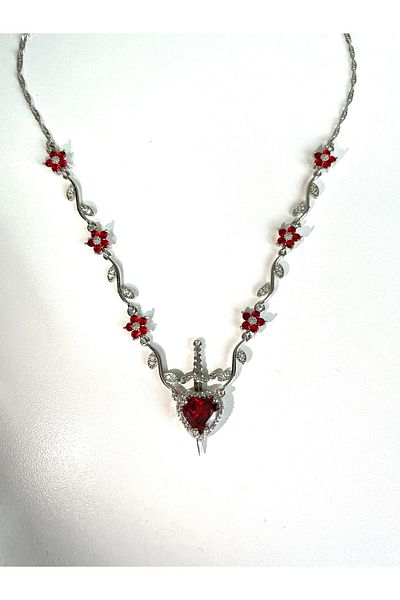 Reorah Collection Snow White and the Hunter Red Floral Necklace-With Sword