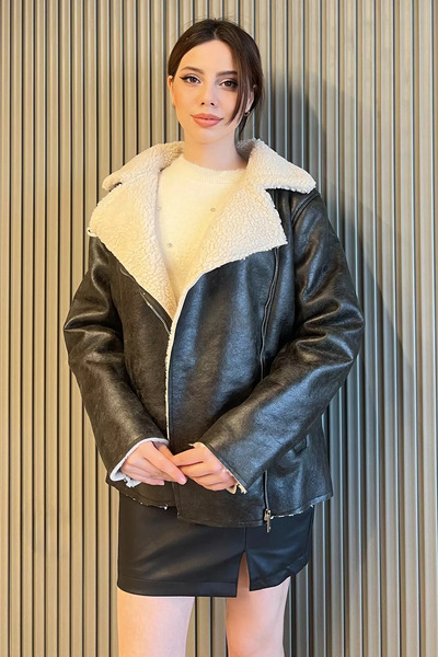 GÜLSELİ Khaki Women's Plush Nubuck Coat