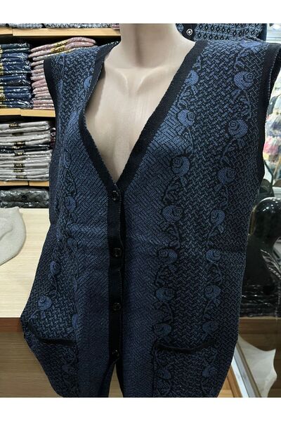 TCR Kadın Triko Düğmeli Cepli Desenli Yelek