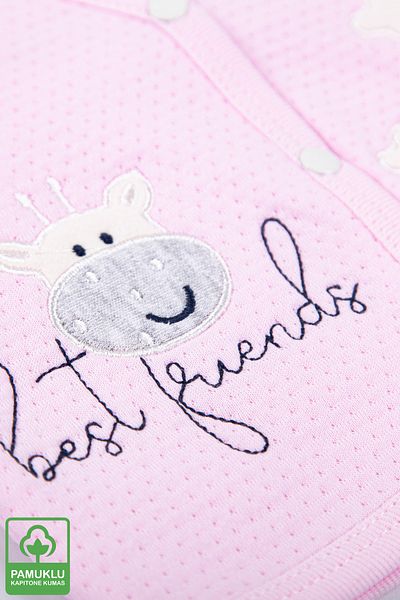 Miniel Baby Girl Cloudy Cow Embroidered Organic Cotton 1-3-6-9 Months Quilted Baby Vest - Pink