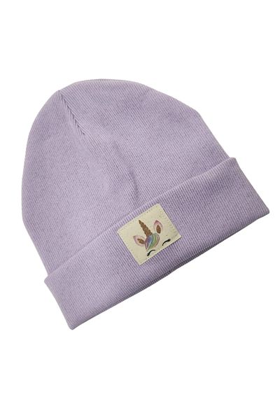 Melomio Baby Kids Lilac Rib Folded 100% Cotton Baby Kids Beanie