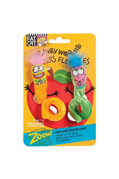 Fat Cat Springy Worms Cat 2-Piece Plush Cat Toy with Grass