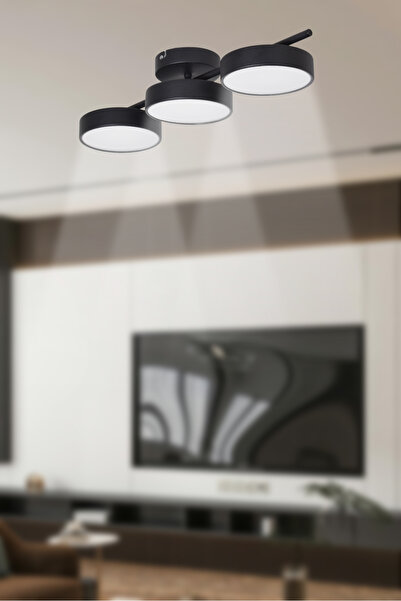 Modavize Tual Modern  Salon Yatak Odası Giyinme Odası Mutfak Beyaz Işık Ledli Siyah Renk 3 lü Led Avize