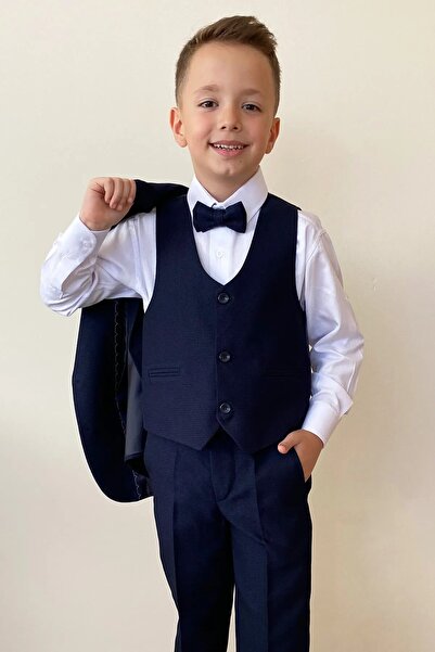 Tiril Tiril Erkek Çocuk Ceketli Yelekli Papyonlu Takım Elbise Lacivert