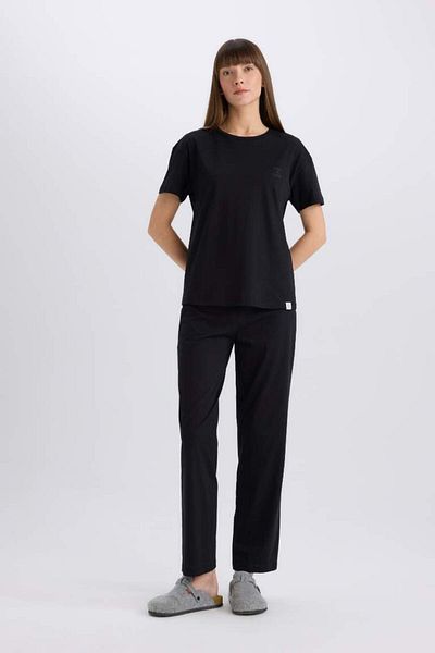 DeFacto New Season Pajama Set Crew Neck Short Sleeve Top Elastic Waist Long Bottom-Fall in Love