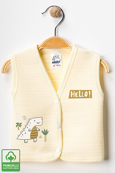 Miniel Unisex Baby Dino Printed Organic Cotton 3-6-9 Months 2-Piece Quilted Baby Vest Set