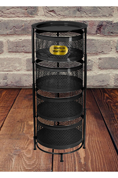 Aless 4 Katlı Yana Açılır Siyah Patates Soğan Sepeti Sebze Meyve Sepeti Sebzelik