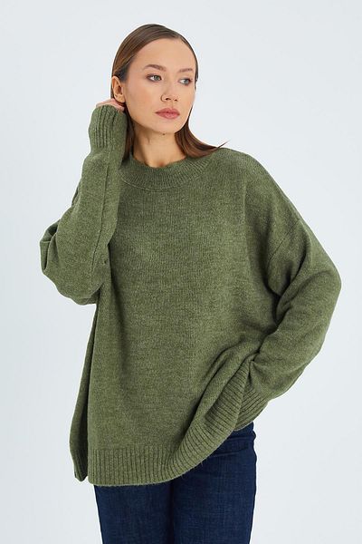Mixray 6913 Model Khaki Women's Knitwear Sweater - Loose and Soft Texture