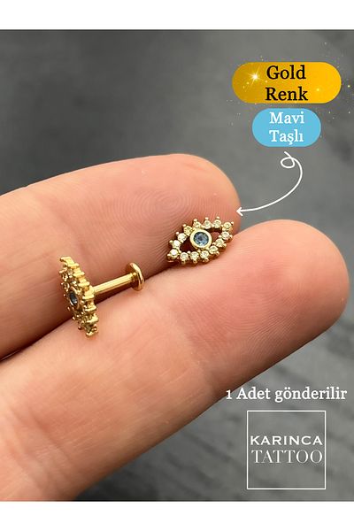 Karınca Piercing Evil Eye Bead Rhinestone Piercing Flat Conch Forward Helix Cartilage Tragus Piercing Earrings