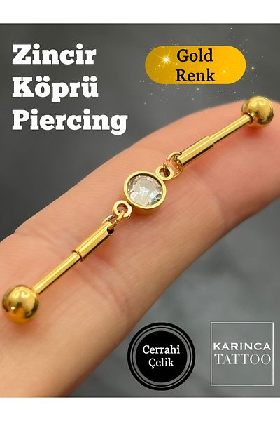 Karınca Piercing Chain Stone Aesthetic Ear Industrial Bridge Piercing (industrial)