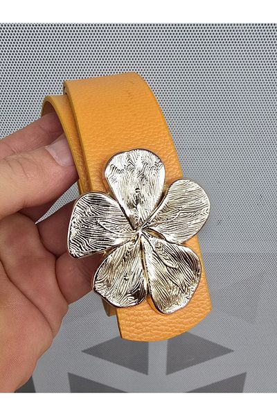 Kemerix Women's Gold Buckle Mustard Yellow Belt